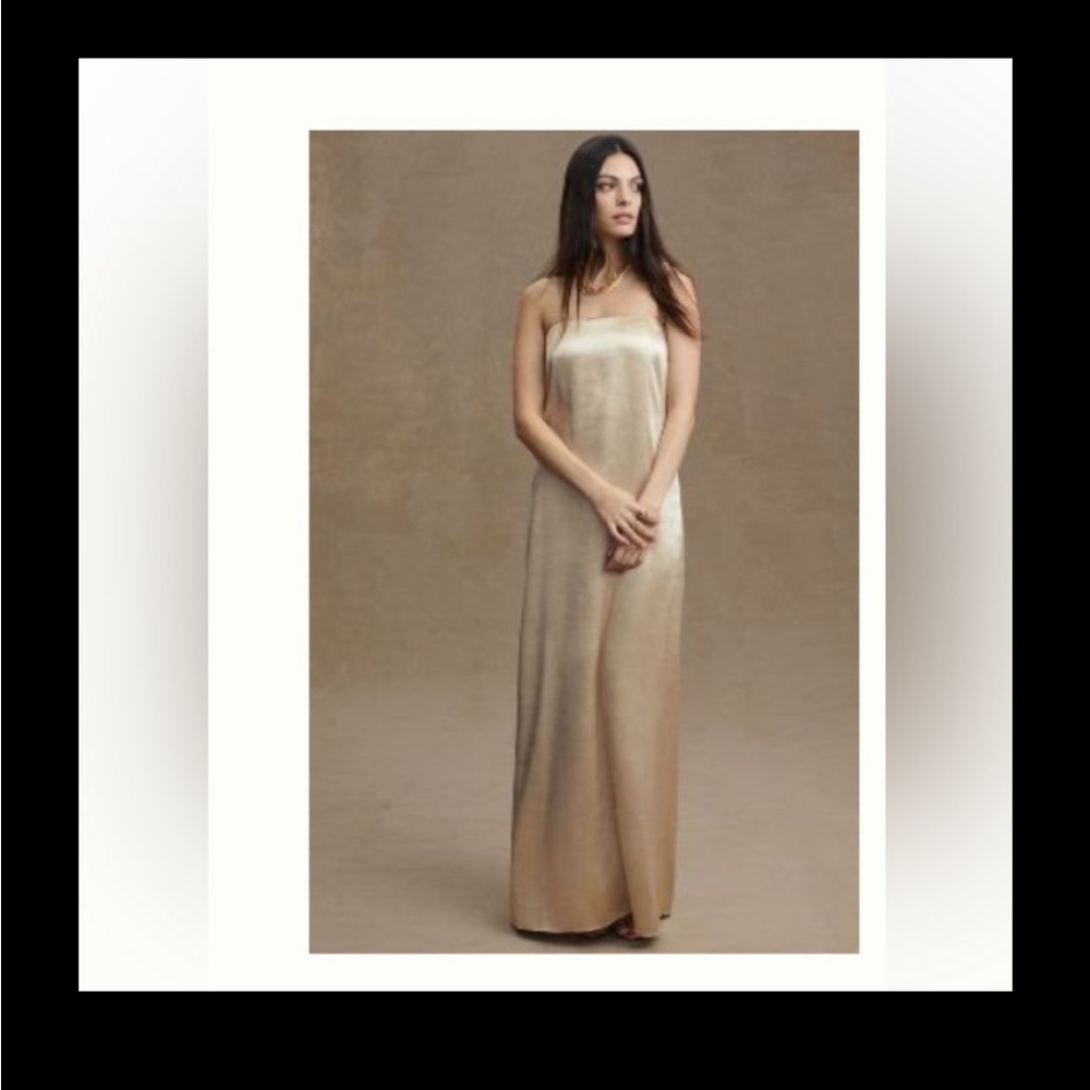 SACHIN & BABI STELLA STRAPLESS HAMMERED BACK-SLIT SATIN GOWN size 12